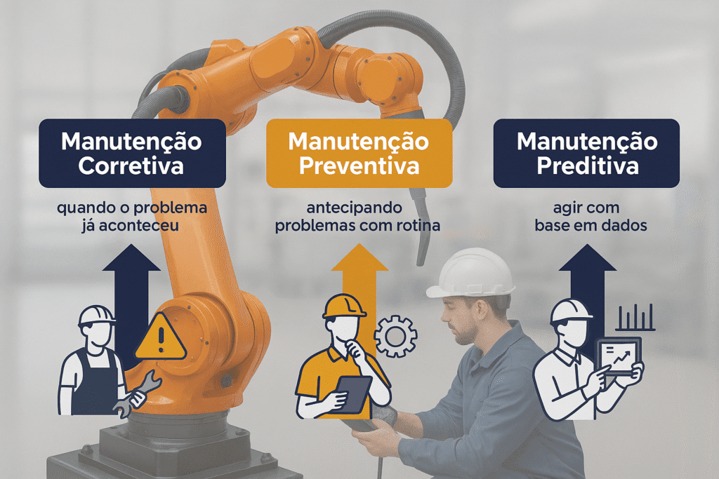 manutenção preventiva, corretiva e preditiva em robôs industriais